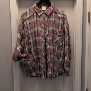 Oversized Plaid Button-Up Jacket